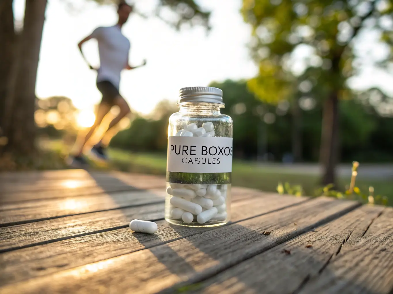 An image of various supplement bottles and capsules displayed on a natural wooden surface, representing Wellness Supplements.
