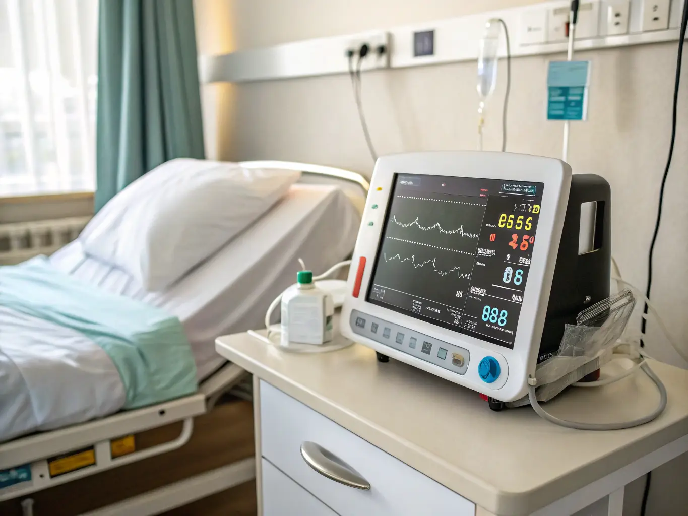 An image showcasing a modern blood pressure monitor, fitness tracker, and sleep sensor arranged on a clean, minimalist background.